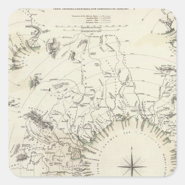 Map of the principal rivers courses square sticker (Front)