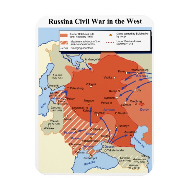Map of the Russian Civil War in the West 1918-1920 Magnet (Vertical)