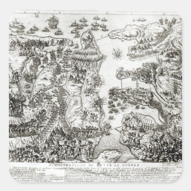 Map of the Siege of Malta in 1565 Square Sticker (Front)