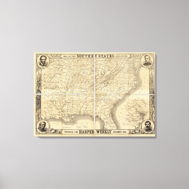 Map Of The Southern States Canvas Print (Front)