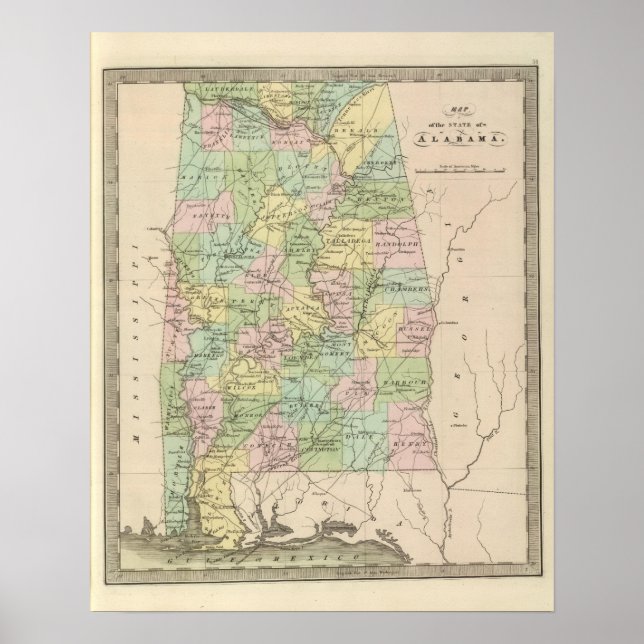 Map of the State of Alabama 2 Poster (Front)