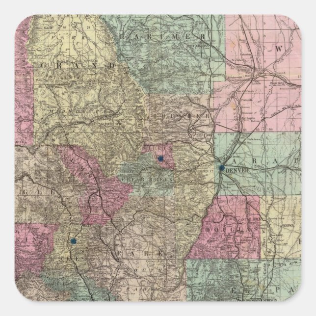 Map of the State of Colorado Square Sticker (Front)