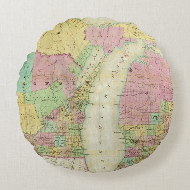 Map of the State of Michigan Round Cushion (Front)