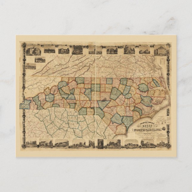 Map of the state of North Carolina (c 1870) Postcard (Front)