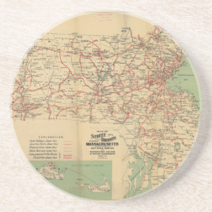 Map of the Street Railways of Massachusetts 1913 Coaster