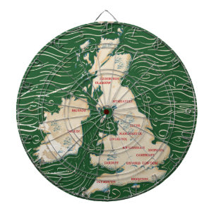 Map of the United Kingdom Vintage green Poster Dartboard