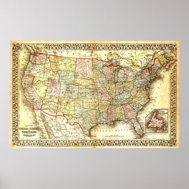 Map of the United States (19th century) Poster (Front)
