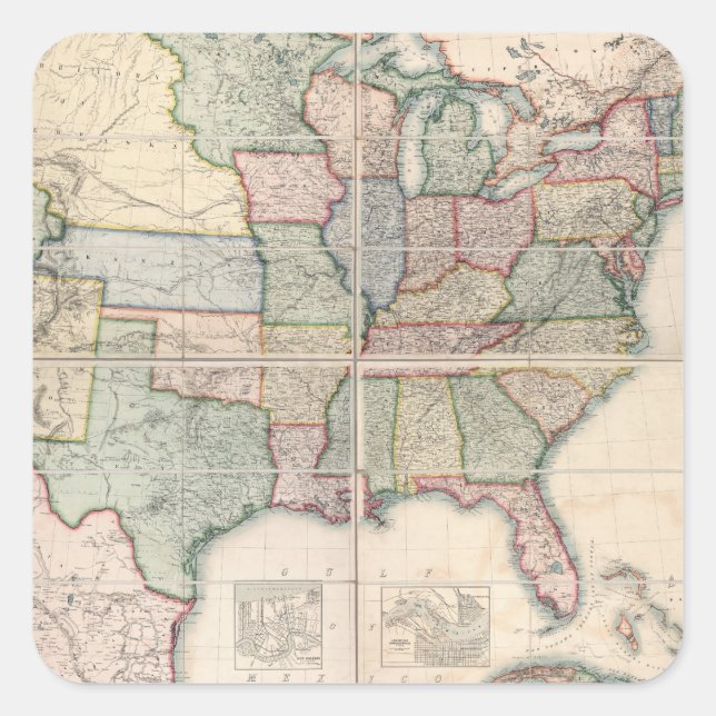 Map of The United States 3 Square Sticker (Front)