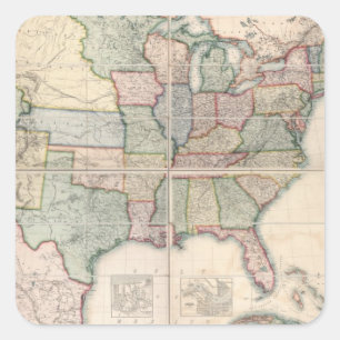 Map of The United States 3 Square Sticker
