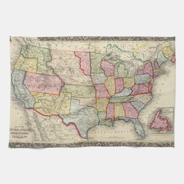 Map Of The United States, And Territories Tea Towel (Horizontal)