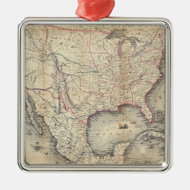 Map Of The United States Metal Tree Decoration (Front)