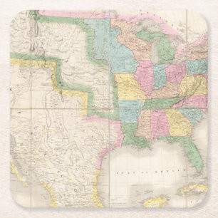 Map of the United States Of North America Square Paper Coaster