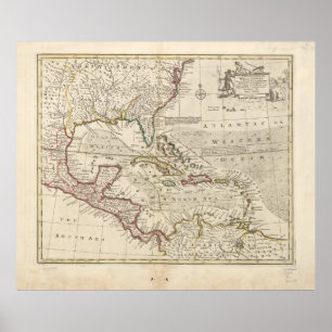 Map of the West Indies by Emanuel Bowen (1752) Poster