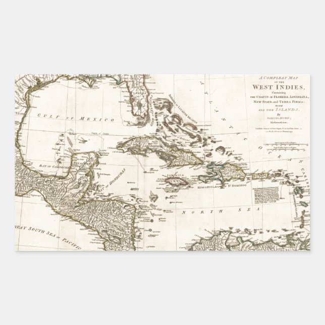 Map of the West Indies by Samuel Dunn (1774) Rectangular Sticker (Front)