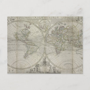 Map of the world 1736 postcard