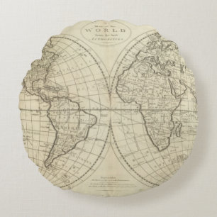 Map of the World 2 2 Round Cushion