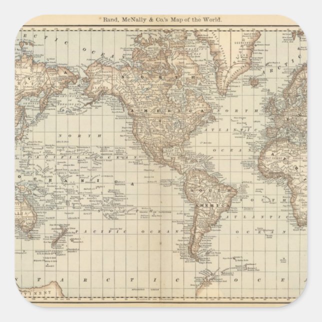Map of the World 2 Square Sticker (Front)
