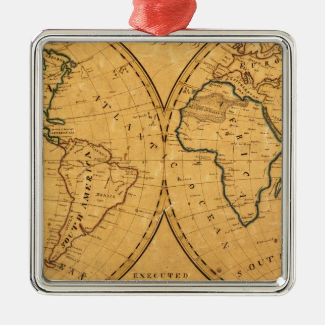Map of the World 5 Metal Tree Decoration (Front)