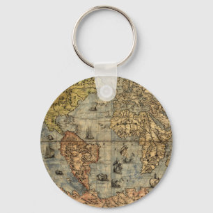 Map of the World Antique Globe Key Ring