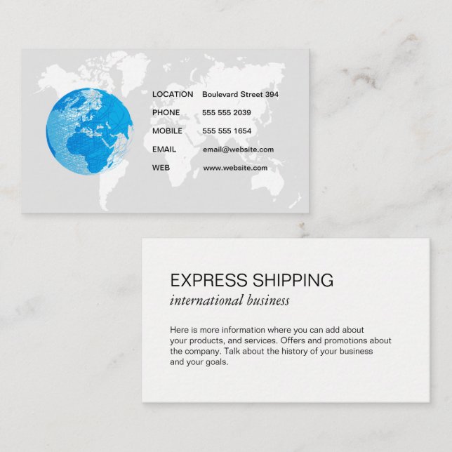 Map of the World / Globe Business Card (Front/Back)