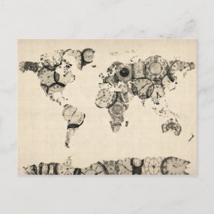 Map of the World Map from Old Clocks Postcard