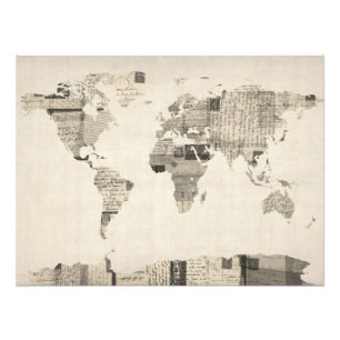 Map of the World Map from Old Postcards Photo Print