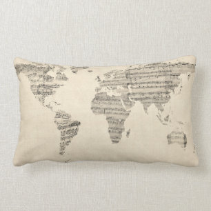 Map of the World Map from Old Sheet Music Lumbar Cushion