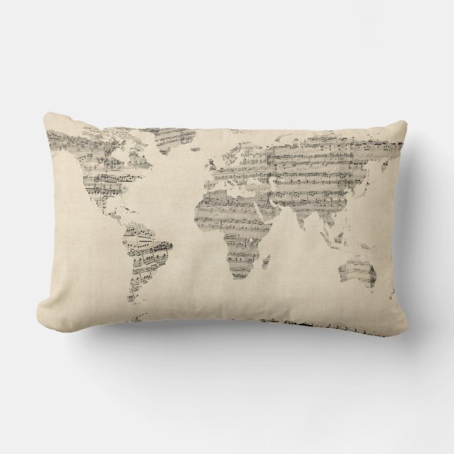 Map of the World Map from Old Sheet Music Lumbar Cushion (Front)