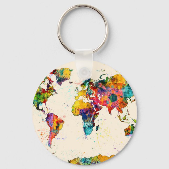 Map of the World Map Watercolor Key Ring (Front)