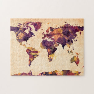 Map of the World Map Watercolor Painting Jigsaw Puzzle