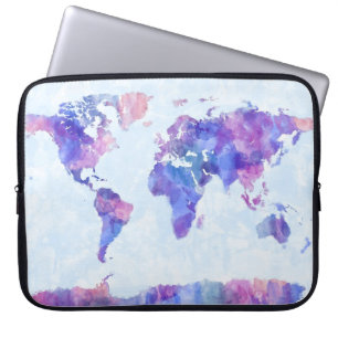 Map of the World Map Watercolor Painting Laptop Sleeve
