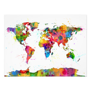 Map of the World Map Watercolor Photo Print