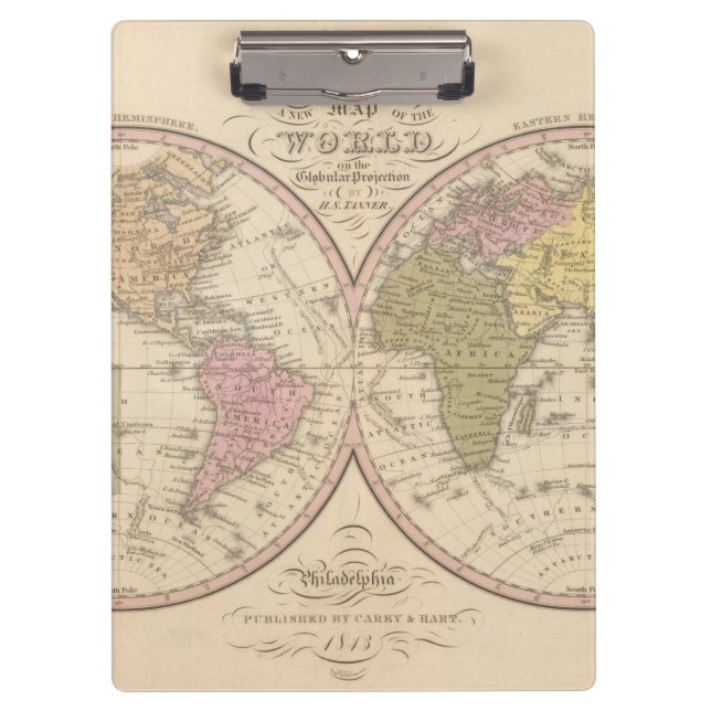 Map Of The World on the Globular Projection 2 Clipboard (Front)