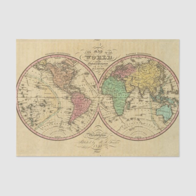 Map Of The World on the Globular Projection Tissue Paper (Front)