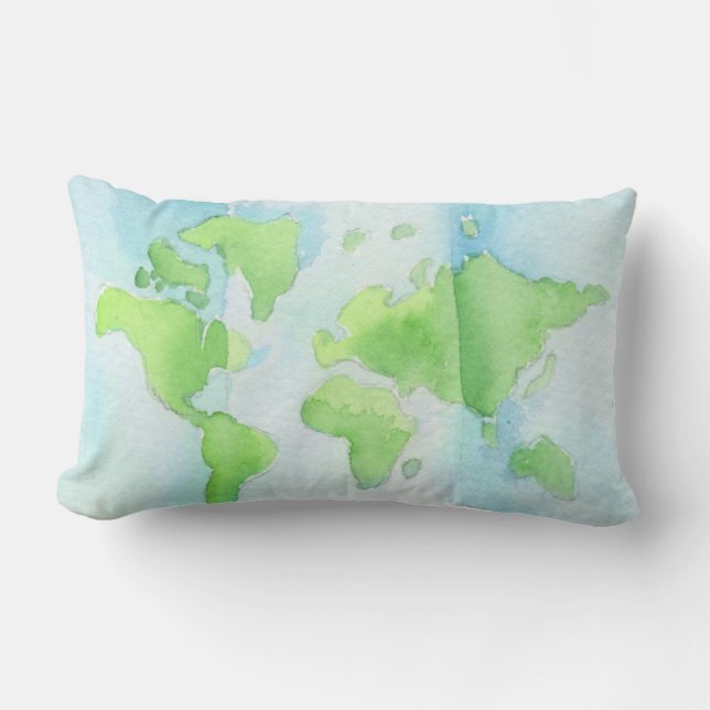 Map of the World Watercolor Pillow (Front)
