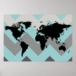 map of the world with chevron stripes poster