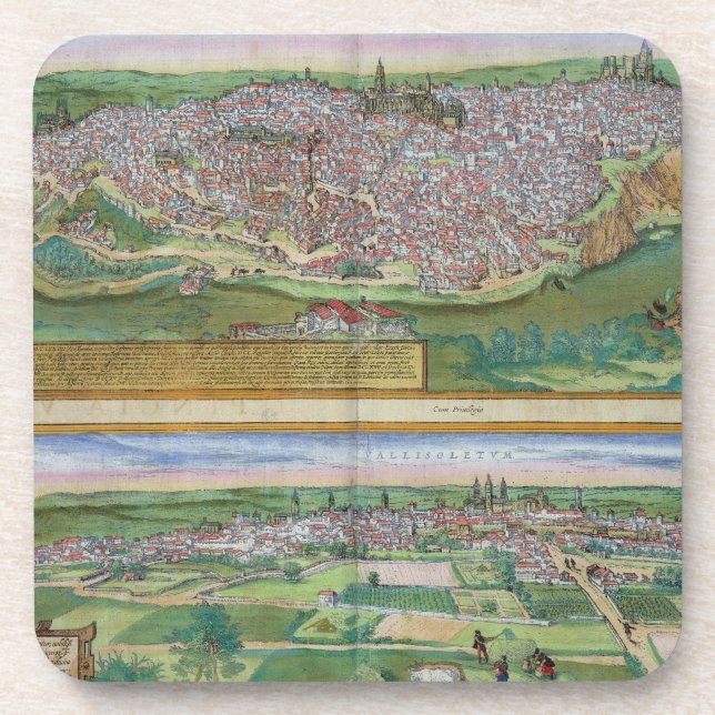 Map of Toledo and Valladolid, from 'Civitates Orbi Coaster (Front)
