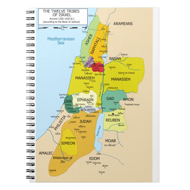 Map of Twelve Tribes of Israel from 1200 to 1050 Notebook (Front)