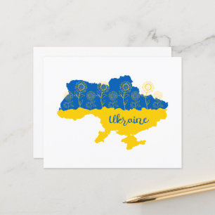Map of Ukraine with sunflower and Ukrainian flag