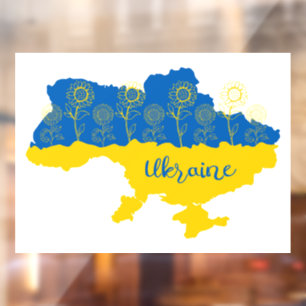 Map of Ukraine with sunflower and Ukrainian flag