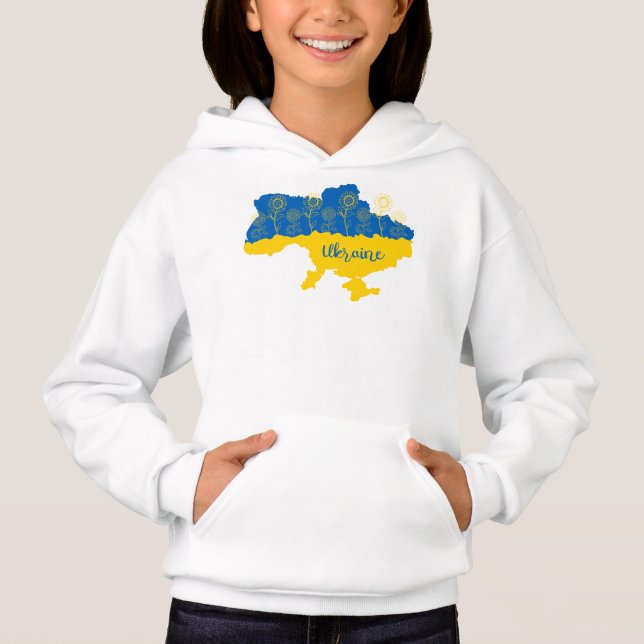 Map of Ukraine with sunflower and Ukrainian flag (Front)