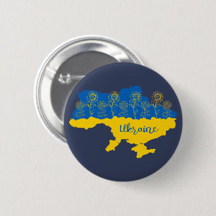 Map of Ukraine with sunflower and Ukrainian flag 6 Cm Round Badge