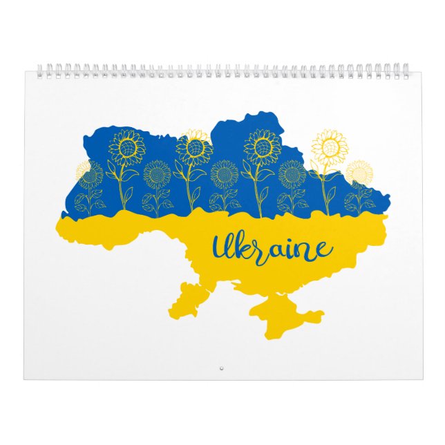 Map of Ukraine with sunflower and Ukrainian flag Calendar (Cover)