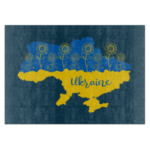 Map of Ukraine with sunflower and Ukrainian flag Cutting Board