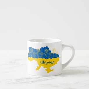 Map of Ukraine with sunflower and Ukrainian flag Espresso Cup