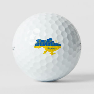 Map of Ukraine with sunflower and Ukrainian flag Golf Balls