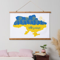 Map of Ukraine with sunflower and Ukrainian flag