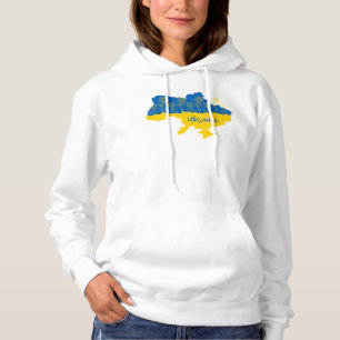 Map of Ukraine with sunflower and Ukrainian flag Hoodie