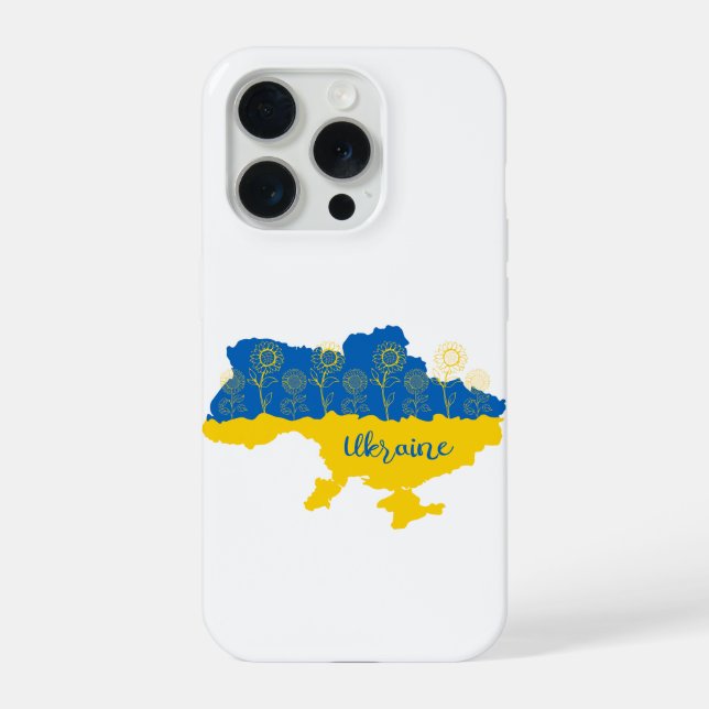 Map of Ukraine with sunflower and Ukrainian flag iPhone Case (Back)