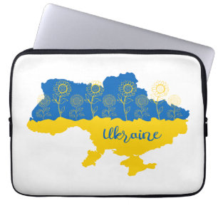 Map of Ukraine with sunflower and Ukrainian flag Laptop Sleeve